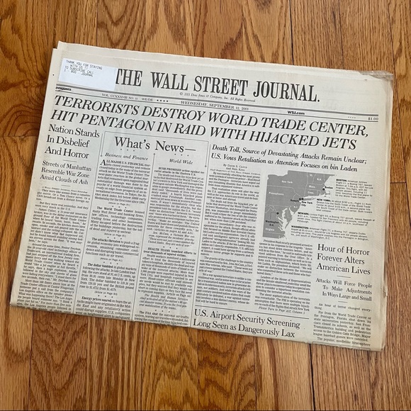 Wall Street Journal from 9/12/2001, chronicles 9/11 - Picture 4 of 4
